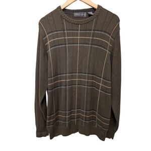 Vintage Oscar de La Renta Olive Green Crewneck Sweater Tattersall Plaid Grandpa